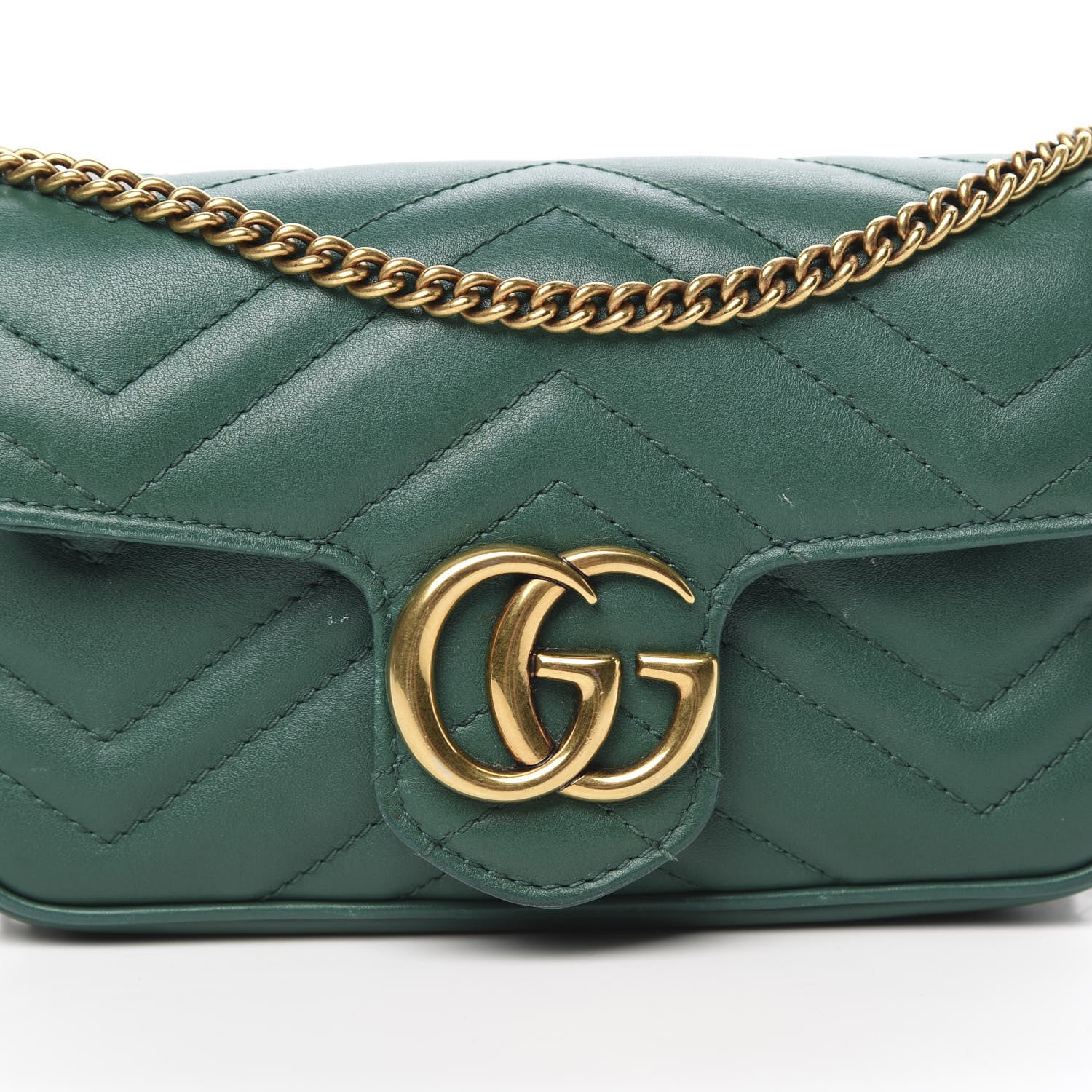 Gucci Calfskin Matelasse Super Mini GG Marmont Shoulder Bag Emerald Green 8 of 18