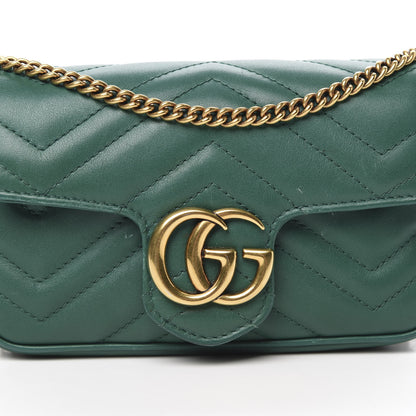 Gucci Calfskin Matelasse Super Mini GG Marmont Shoulder Bag Emerald Green 8 of 18