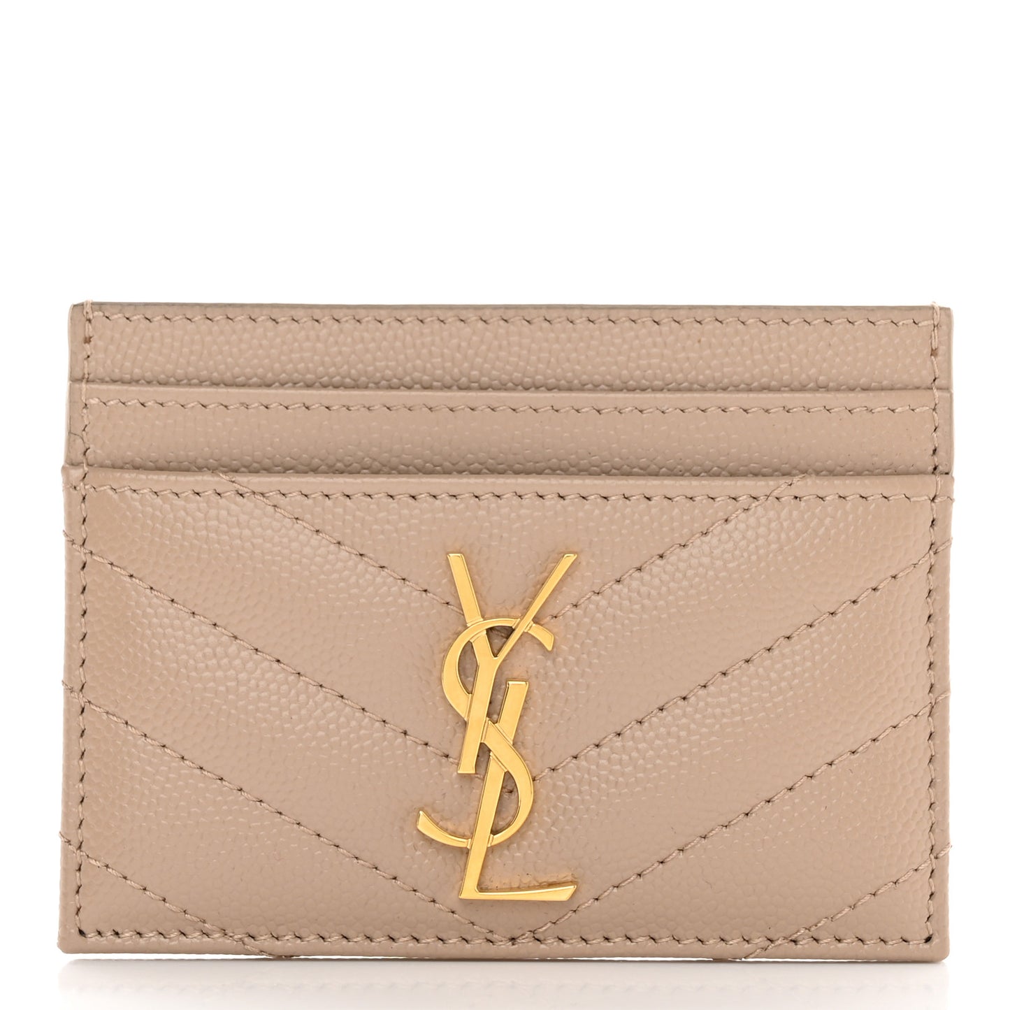 Grain De Poudre Matelasse Chevron Monogram Credit Card Case Dark Beige