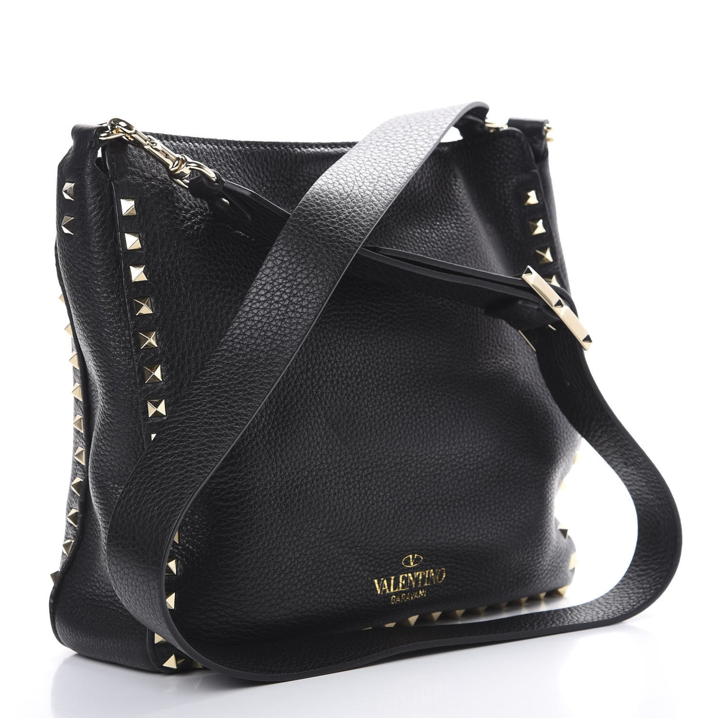 Pebbled Calfskin Small Rockstud Flip-Lock Messenger Bag Black