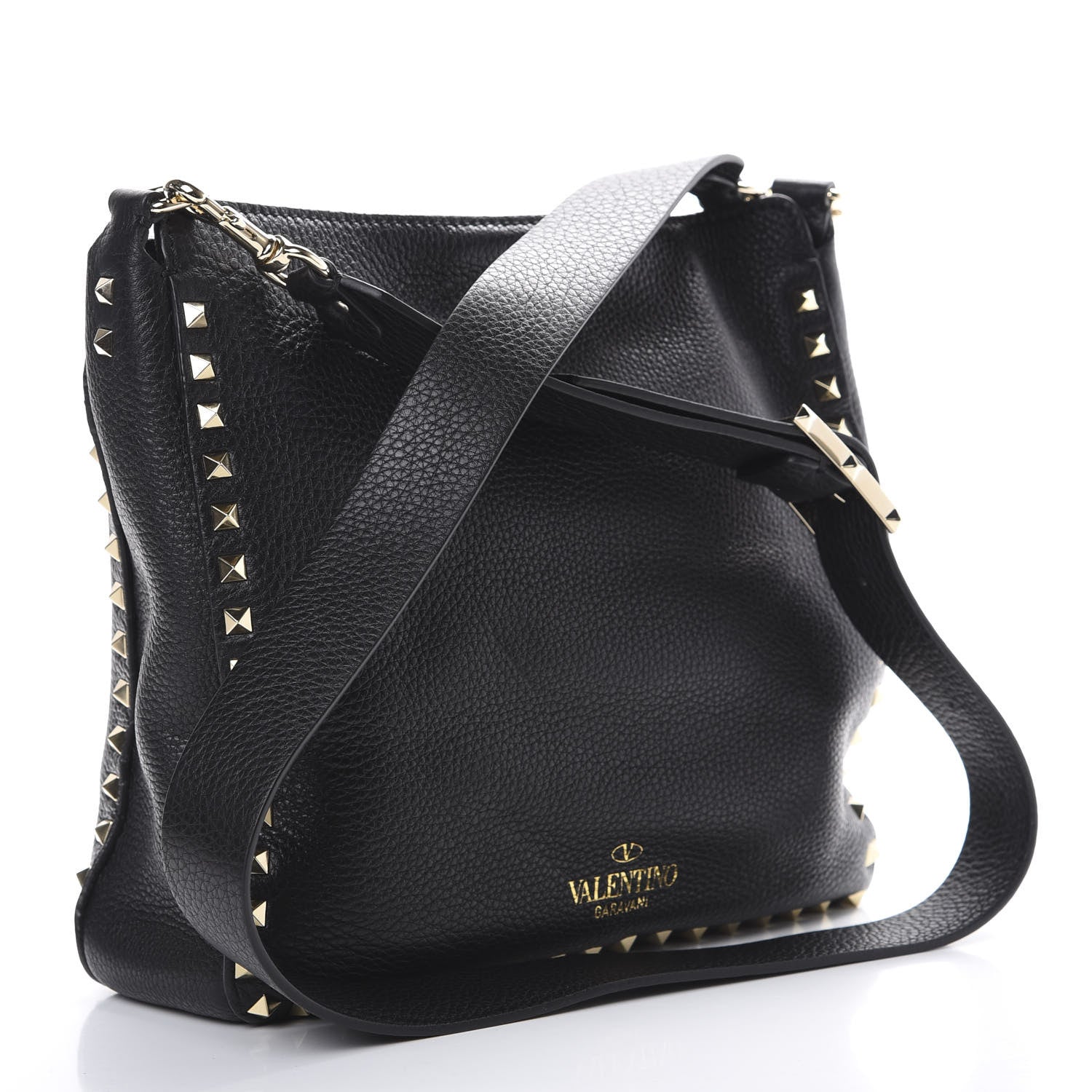 Valentino Garavani Pebbled Calfskin Small Rockstud Flip-Lock Messenger Bag Black 2 of 8
