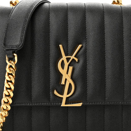 Saint Laurent Grain De Poudre Matelasse Monogram Medium Vicky Chain Bag Black 9 of 11