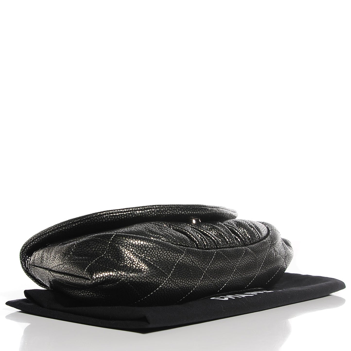 Metallic Caviar Half Moon Wallet On Chain WOC Dark Silver