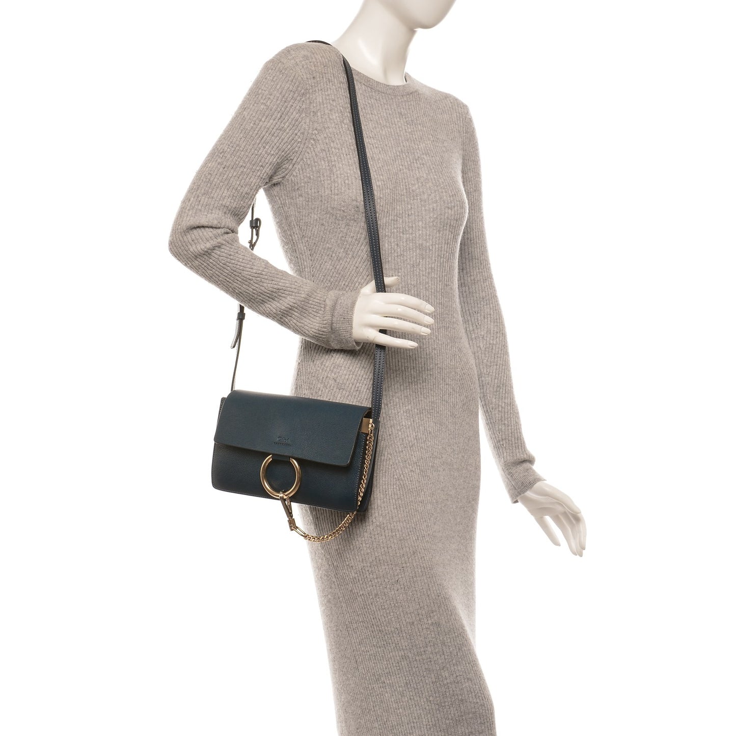 Calfskin Small Faye Shoulder Bag Denim Blue