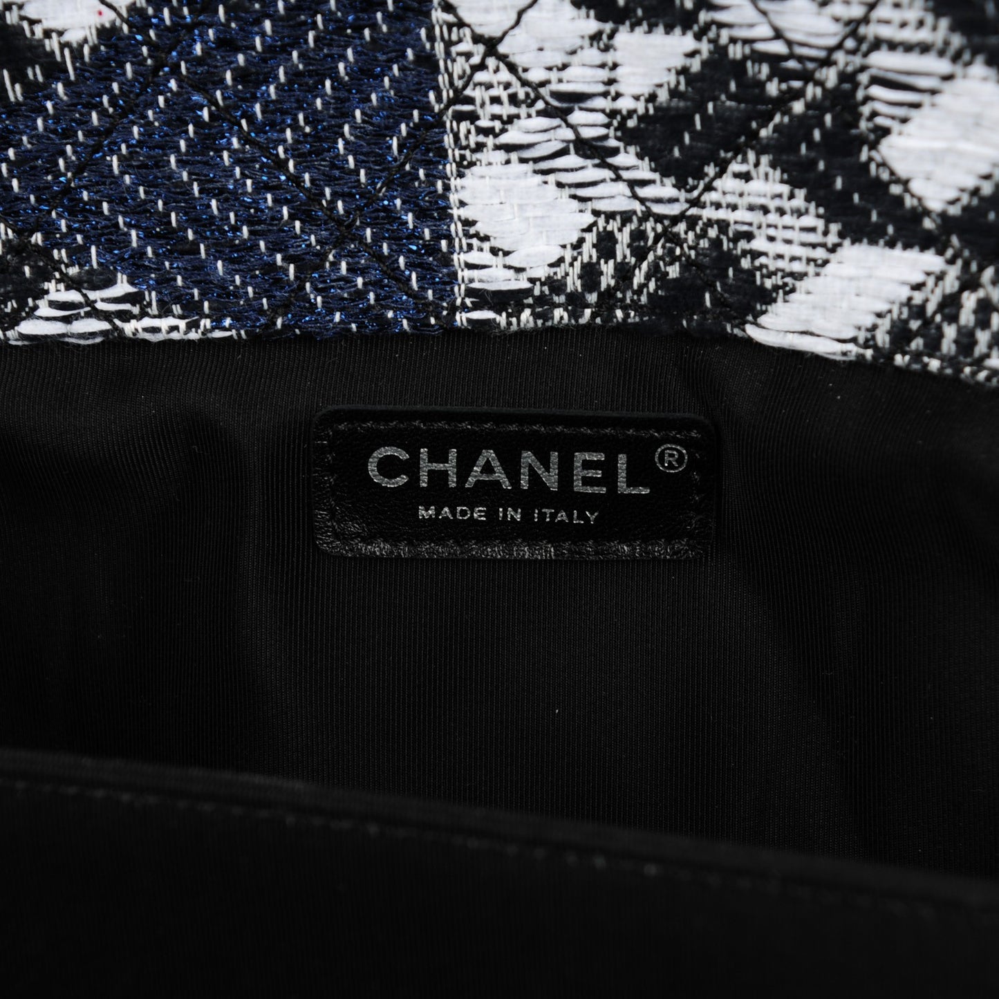 Tweed Strass Quilted XXL Plane Flap Black White Navy Yellow