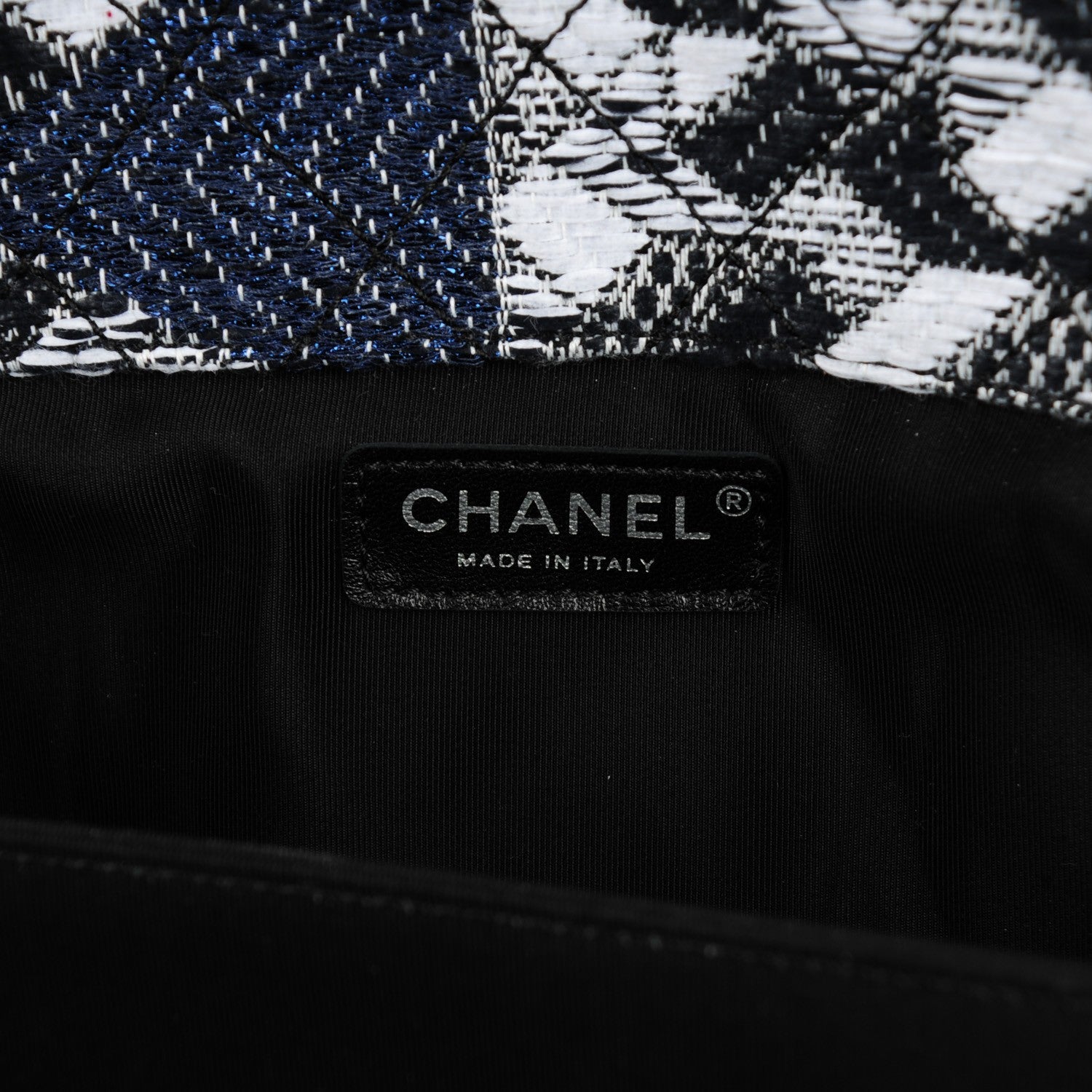 Chanel Tweed Strass Quilted XXL Plane Flap Black White Navy Yellow 11 of 24