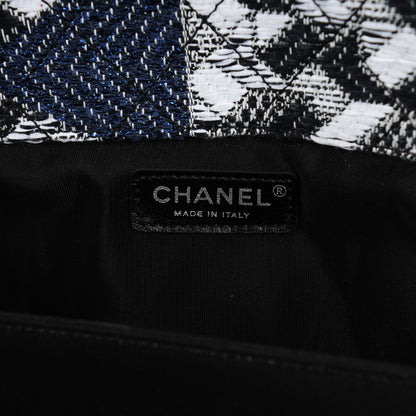 Chanel Tweed Strass Quilted XXL Plane Flap Black White Navy Yellow 11 of 24