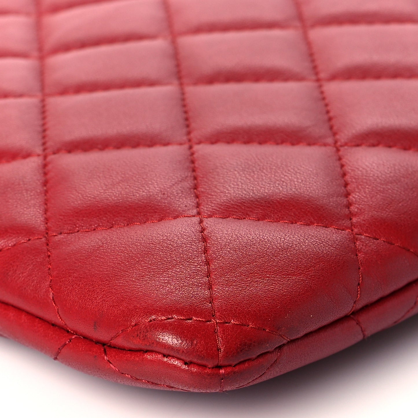 Lambskin Quilted Medium Cosmetic Case Red