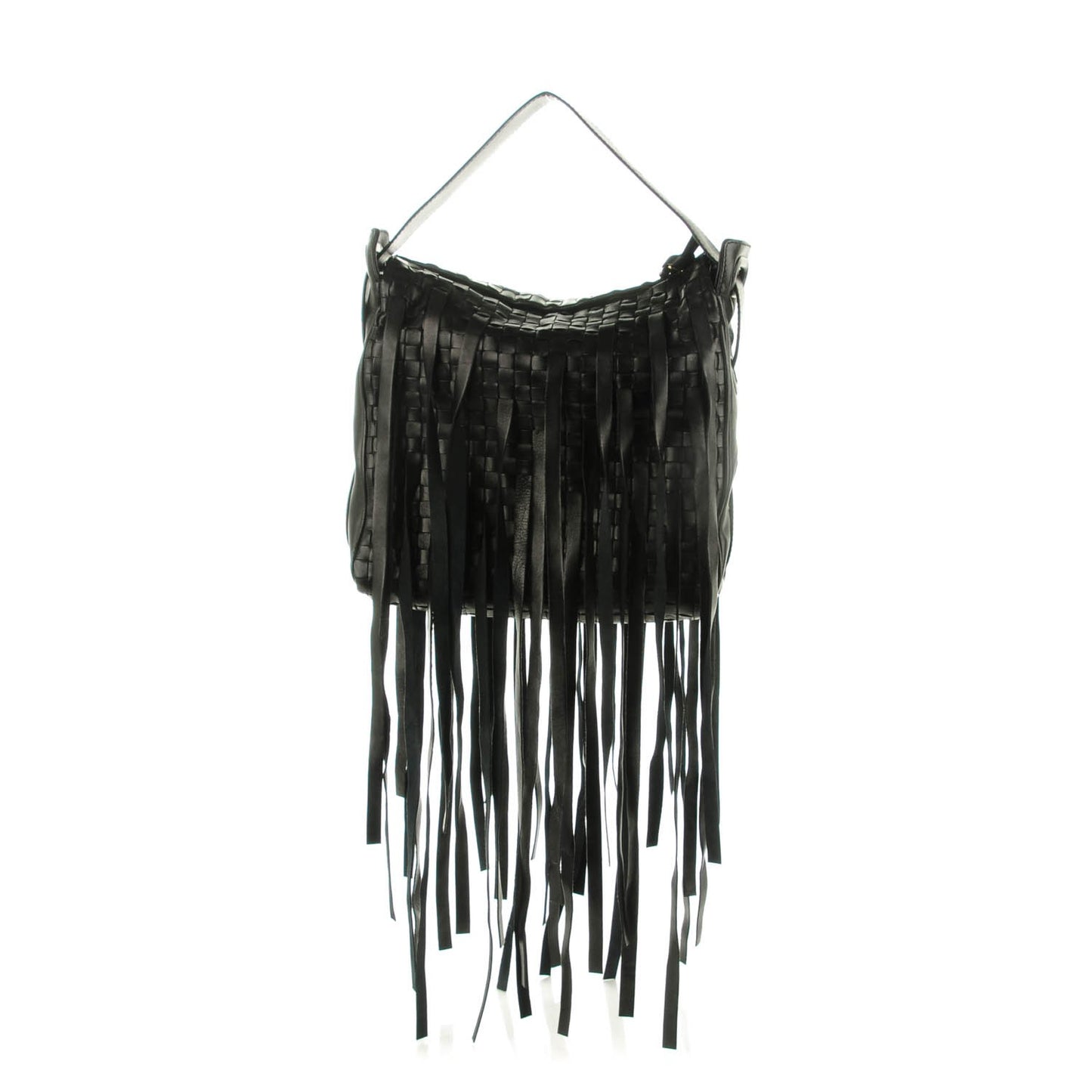 Nappa Intrecciato Fringe Shoulder Bag Nero Black