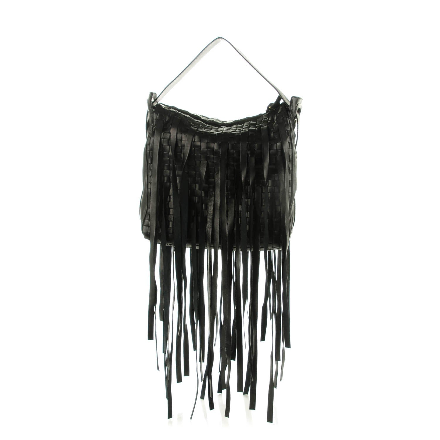 Bottega Veneta Nappa Intrecciato Fringe Shoulder Bag Nero Black 1 of 8