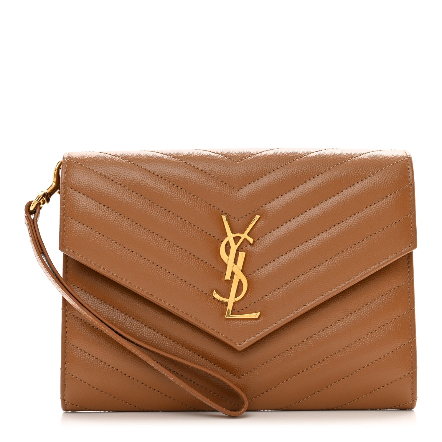 Saint Laurent Grain De Poudre Matelasse Chevron Monogram Cassandre Flap Pouch Natural Dark 1 of 8