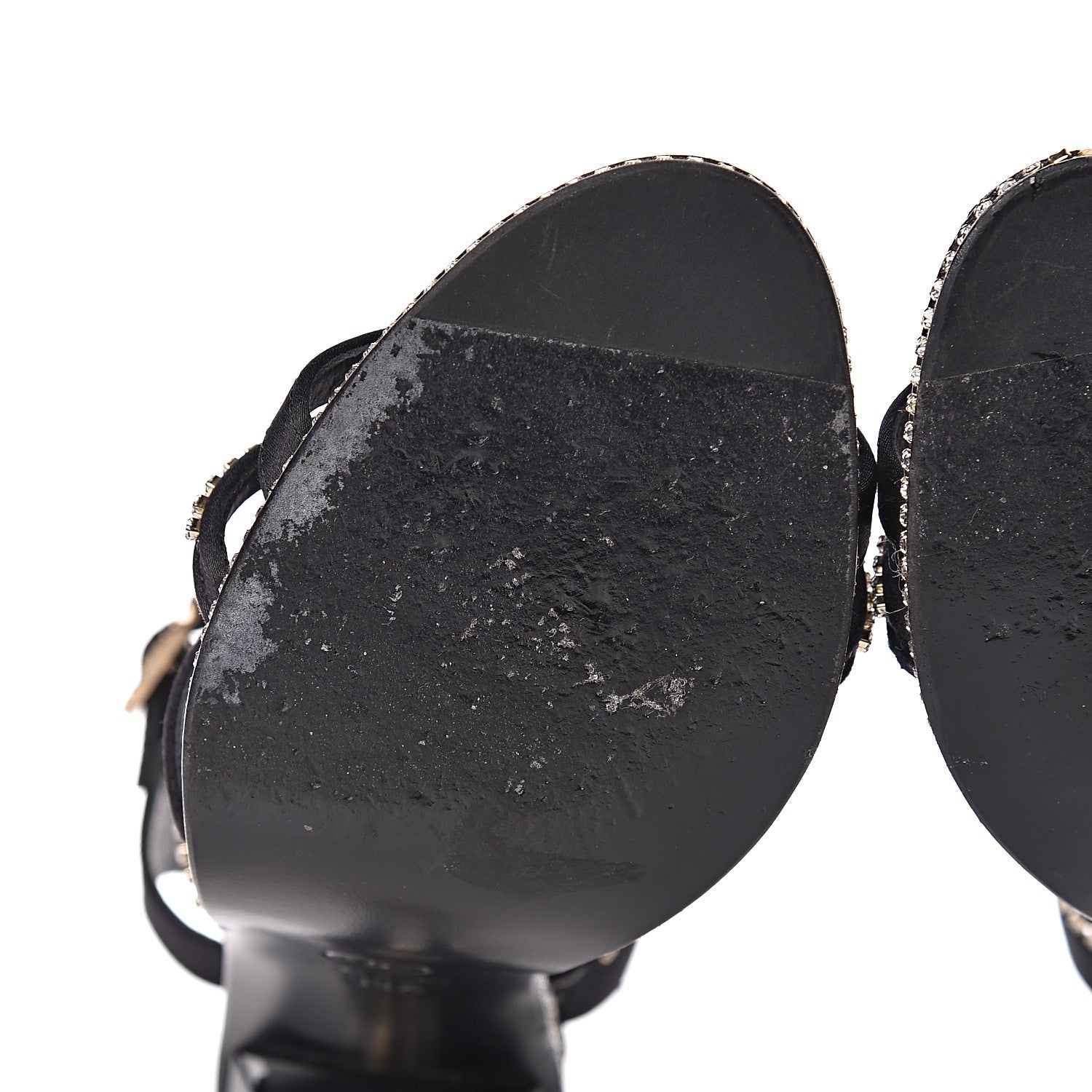 Chanel Satin Crystal CC Sandals 38.5 Black 6 of 12