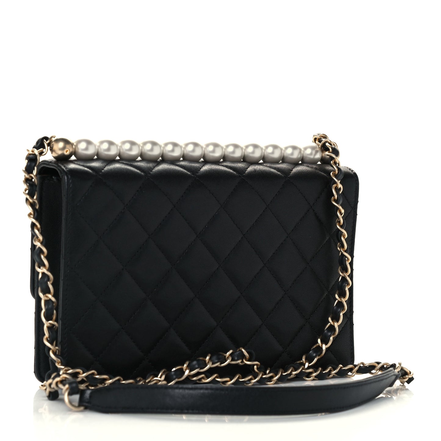 Lambskin Quilted Small Chic Pearls Flap Black