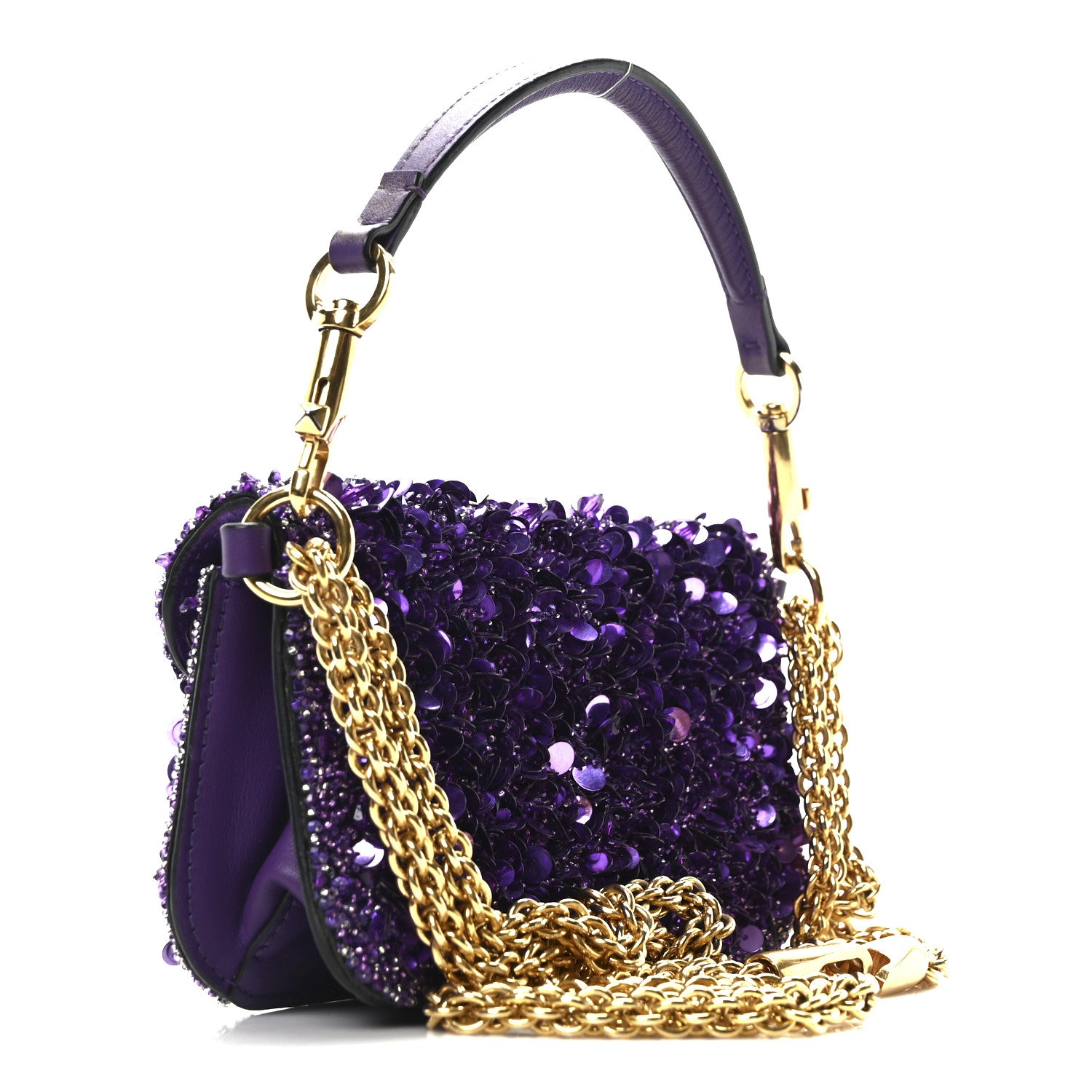 Valentino Garavani Sequin Crystal Vlogo Embroidered Small Loco Shoulder Bag Astral Purple 3 of 9