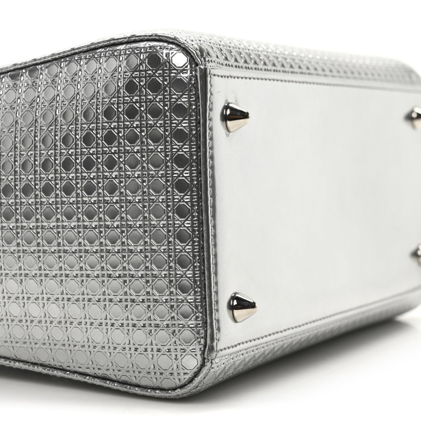 Metallic Patent Micro-Cannage Medium Lady Dior Silver