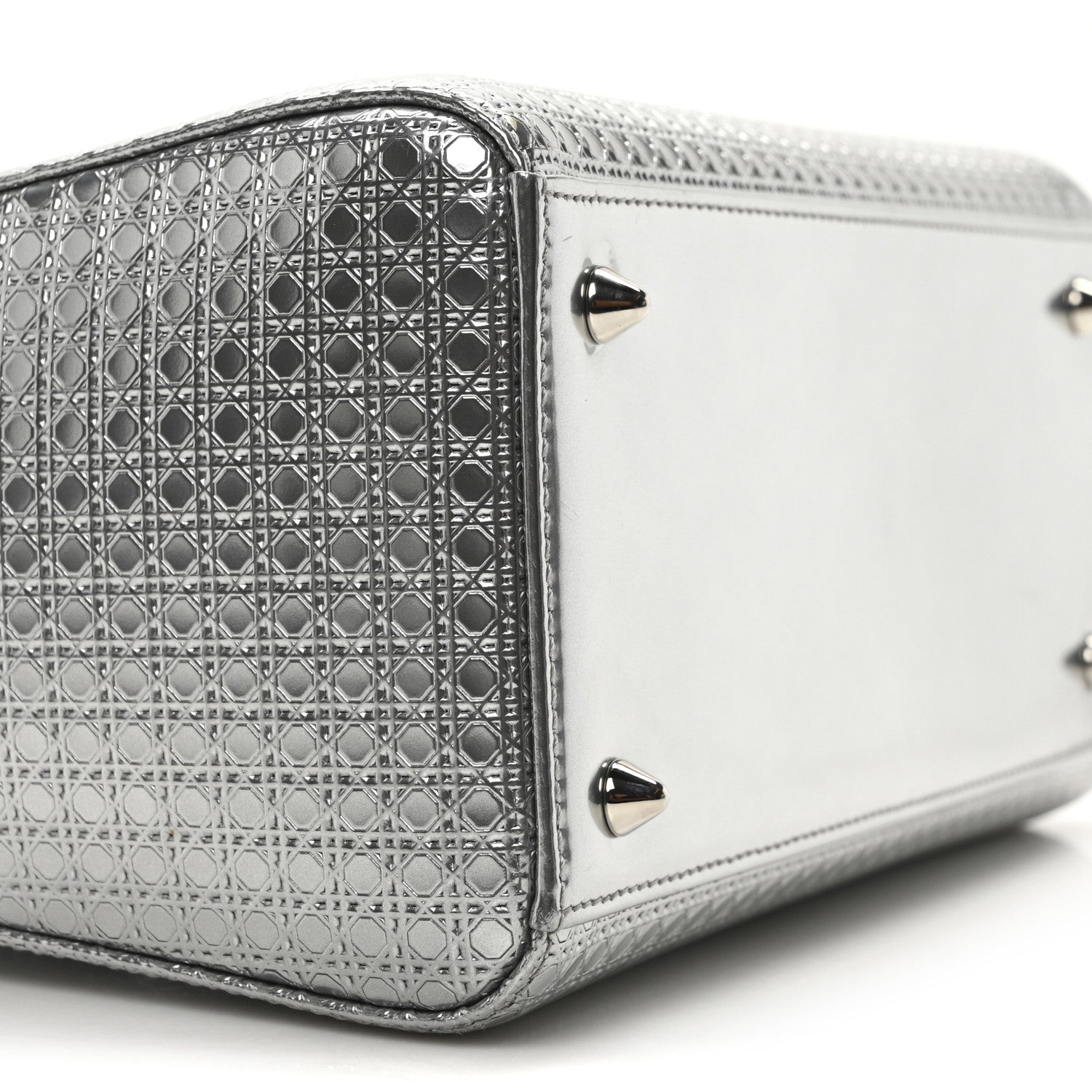 Christian Dior Metallic Patent Micro-Cannage Medium Lady Dior Silver 9 of 10
