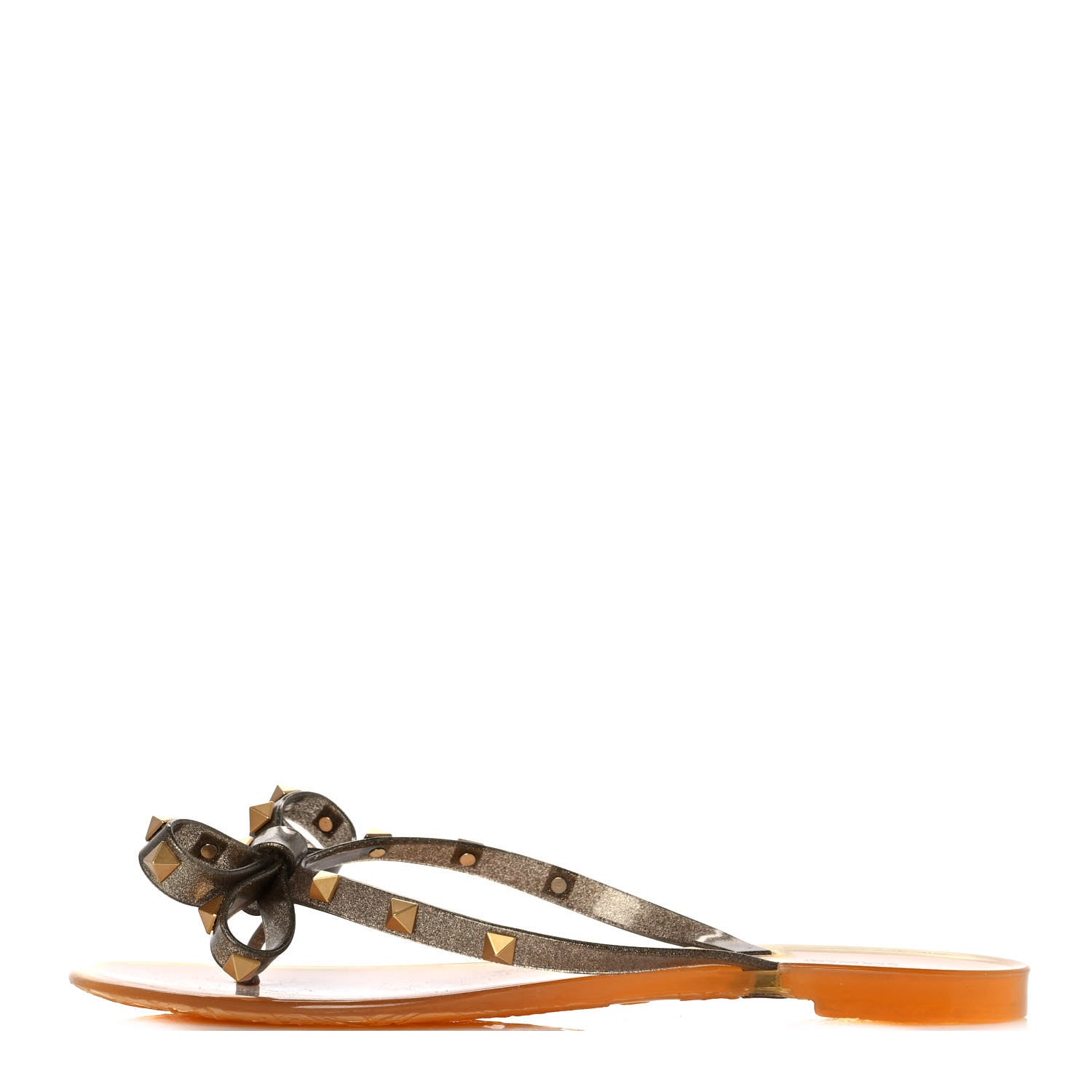Valentino Garavani PVC Jelly Glitter Rockstud Bow Thong Sandals 39 Gold 1 of 7