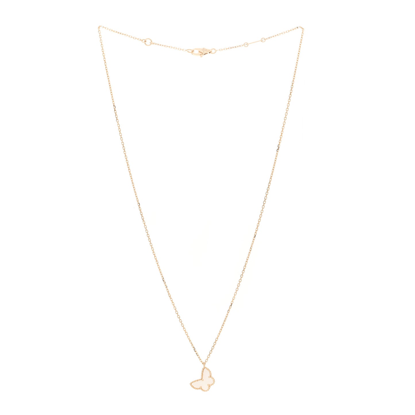 18K Yellow Gold Mother of Pearl Sweet Alhambra Butterfly Pendant Necklace