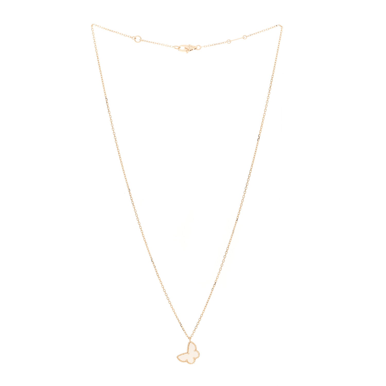 Van Cleef & Arpels 18K Yellow Gold Mother of Pearl Sweet Alhambra Butterfly Pendant Necklace 3 of 6