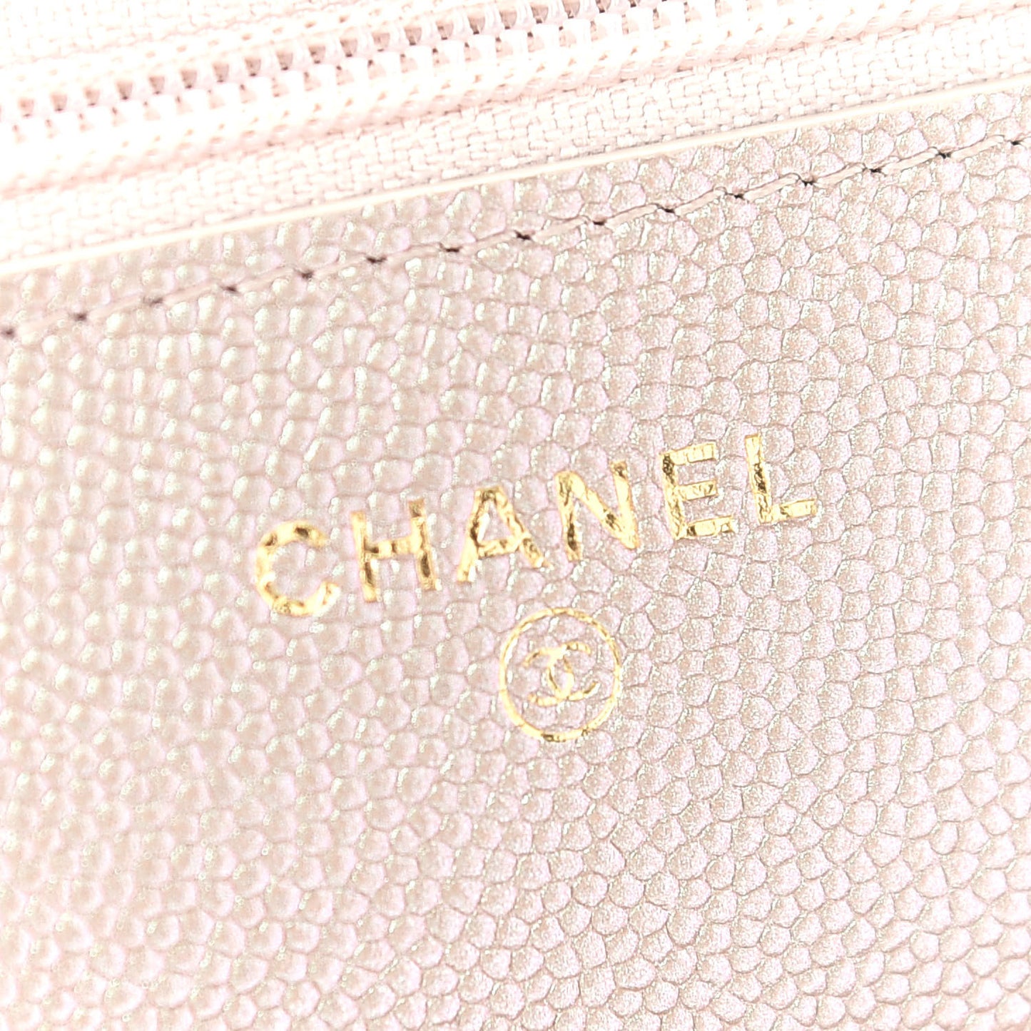 Iridescent Caviar Quilted Wallet On Chain WOC Beige
