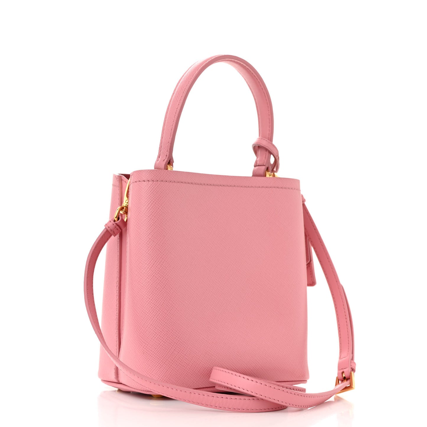 Saffiano City Calf Heart & Flower Small Panier Bucket Bag  Pink Red