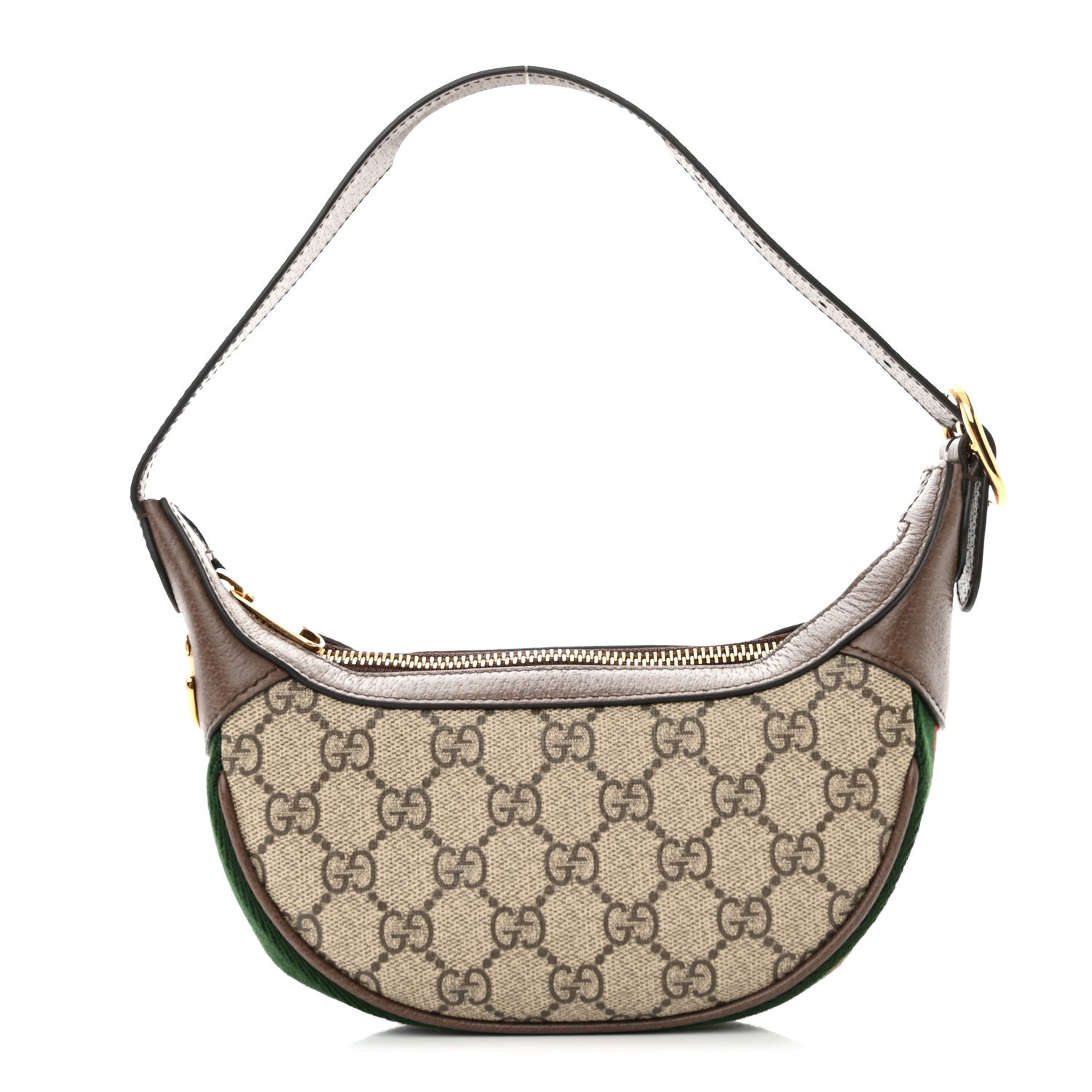 Gucci GG Supreme Monogram Textured Calfskin Web Mini Ophidia Half Moon Hobo Beige Ebony New Acero 1 of 10