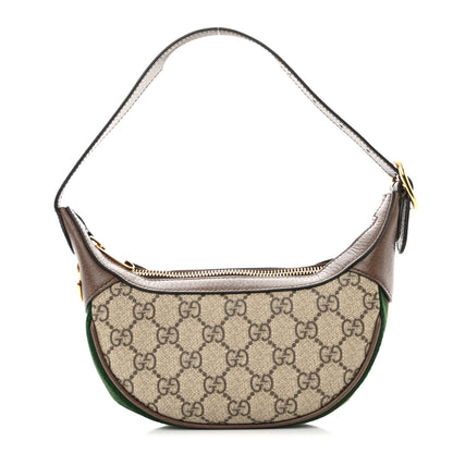 Gucci GG Supreme Monogram Textured Calfskin Web Mini Ophidia Half Moon Hobo Beige Ebony New Acero 1 of 10