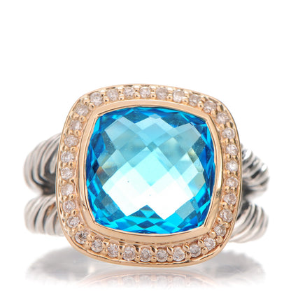 David Yurman Sterling Silver 18K Yellow Gold Diamond Blue Topaz 11mm Albion Ring 53 6.5 1 of 8