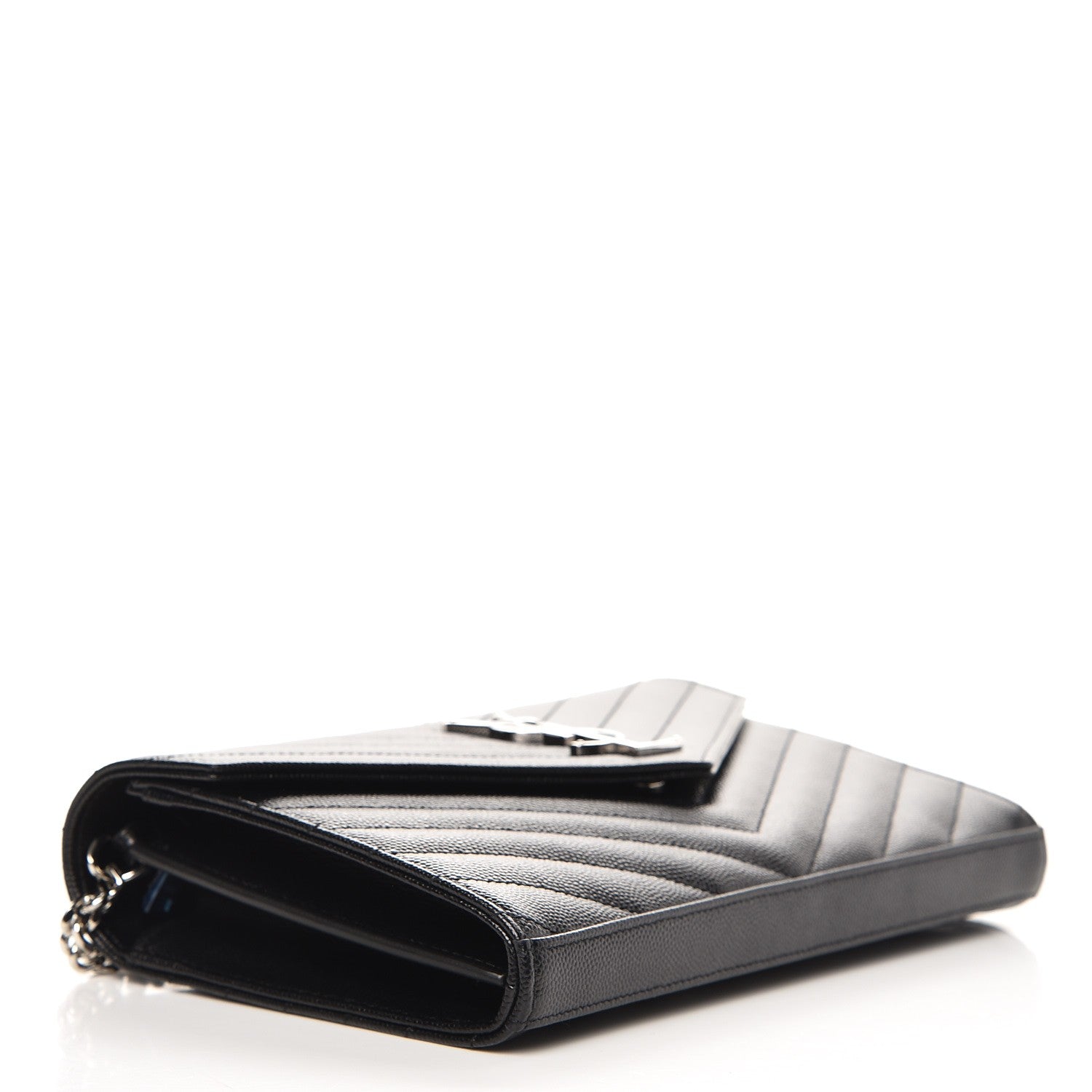 Saint Laurent Grain De Poudre Matelasse Chevron Monogram Chain Wallet Black 4 of 6