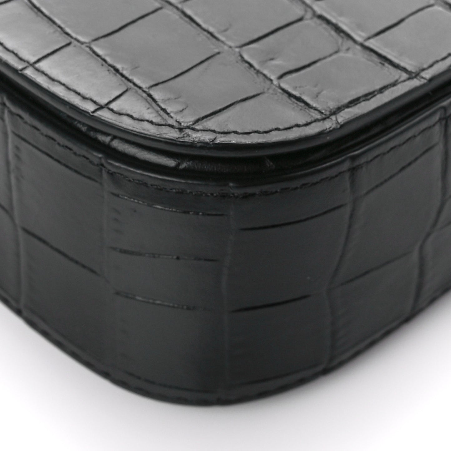 Deep Calfskin Crocodile Embossed Small Darley Black