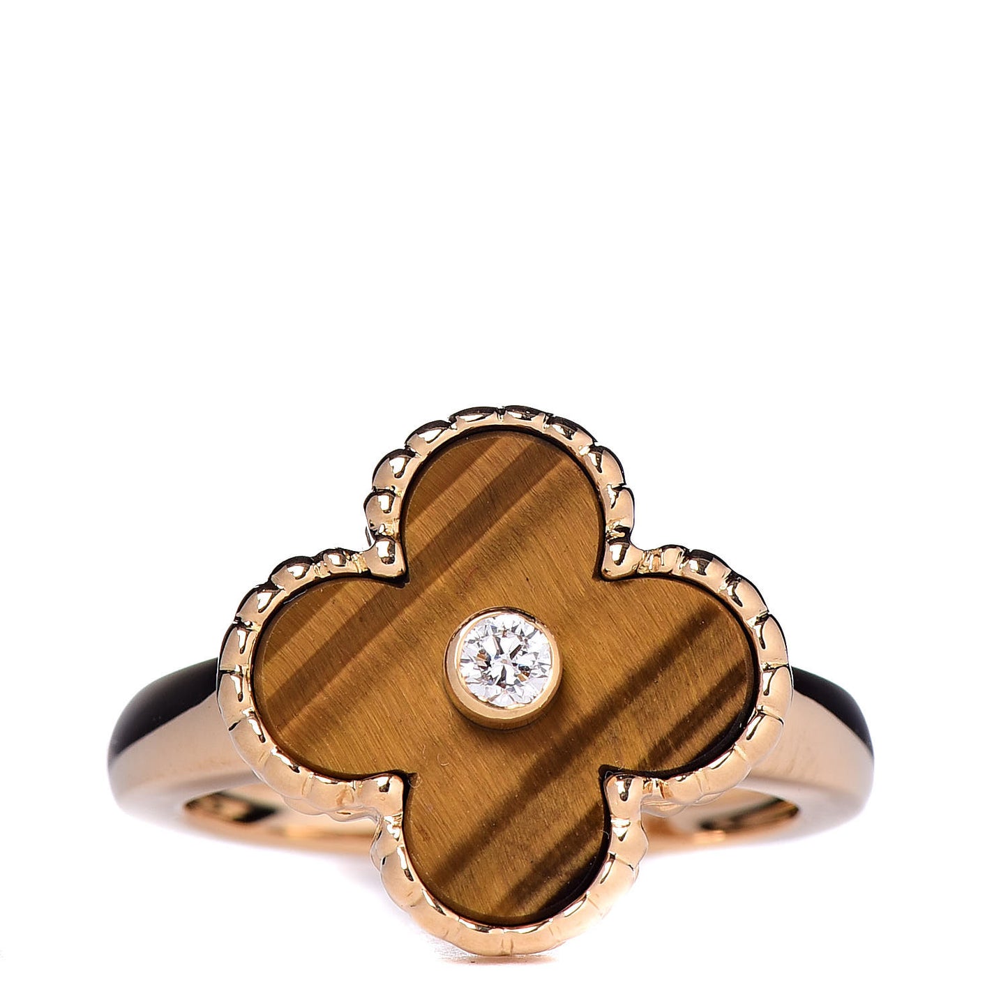 18K Yellow Gold Diamond Tiger's Eye Vintage Alhambra Ring 50 5.25