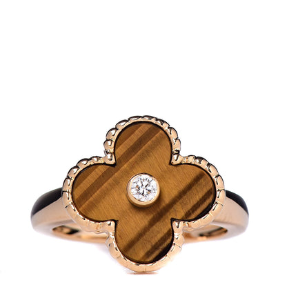 Van Cleef & Arpels 18K Yellow Gold Diamond Tiger's Eye Vintage Alhambra Ring 50 5.25 1 of 5