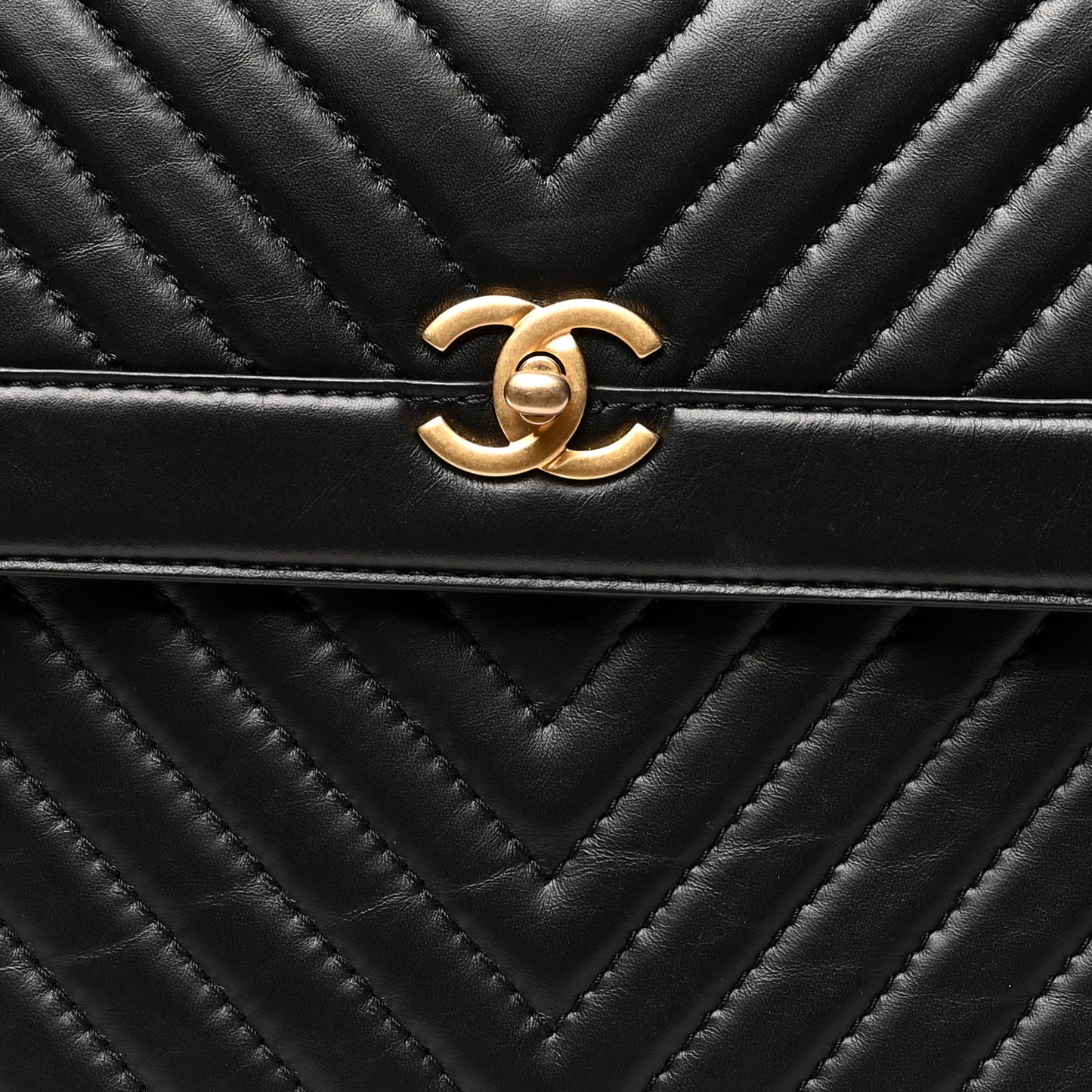 Aged Calfskin Chevron Quilted Backpack Black