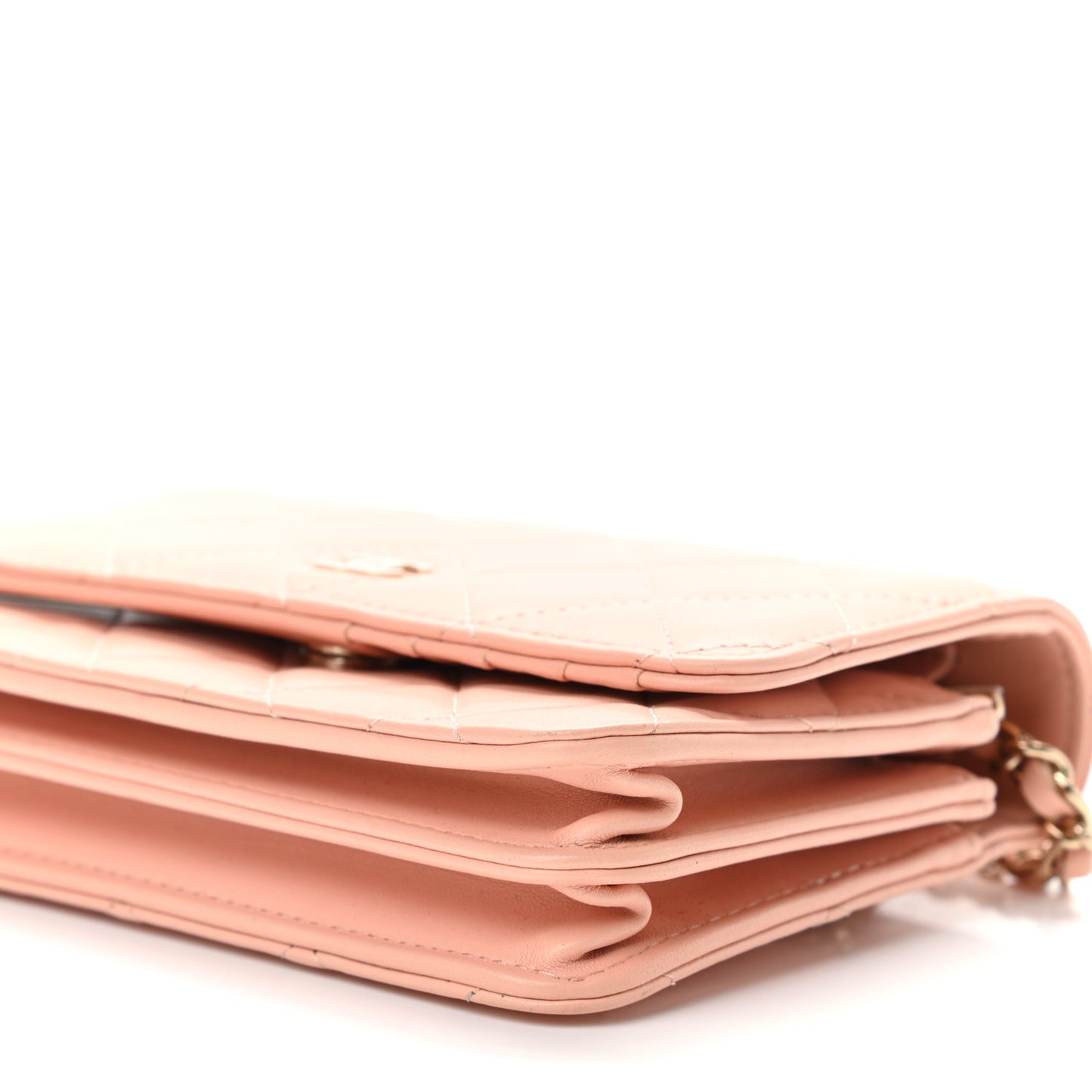 Lambskin Quilted Mini Wallet On Chain WOC Light Pink