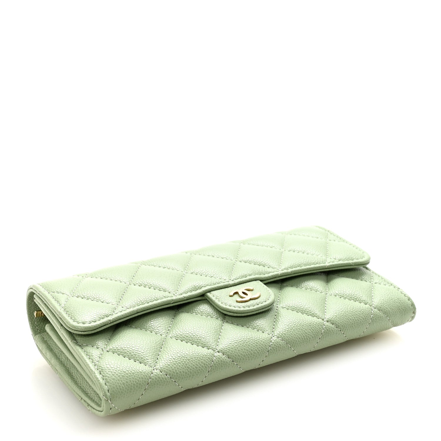 Chanel Caviar Quilted Large Gusset Flap Wallet Light Green 4 of 9