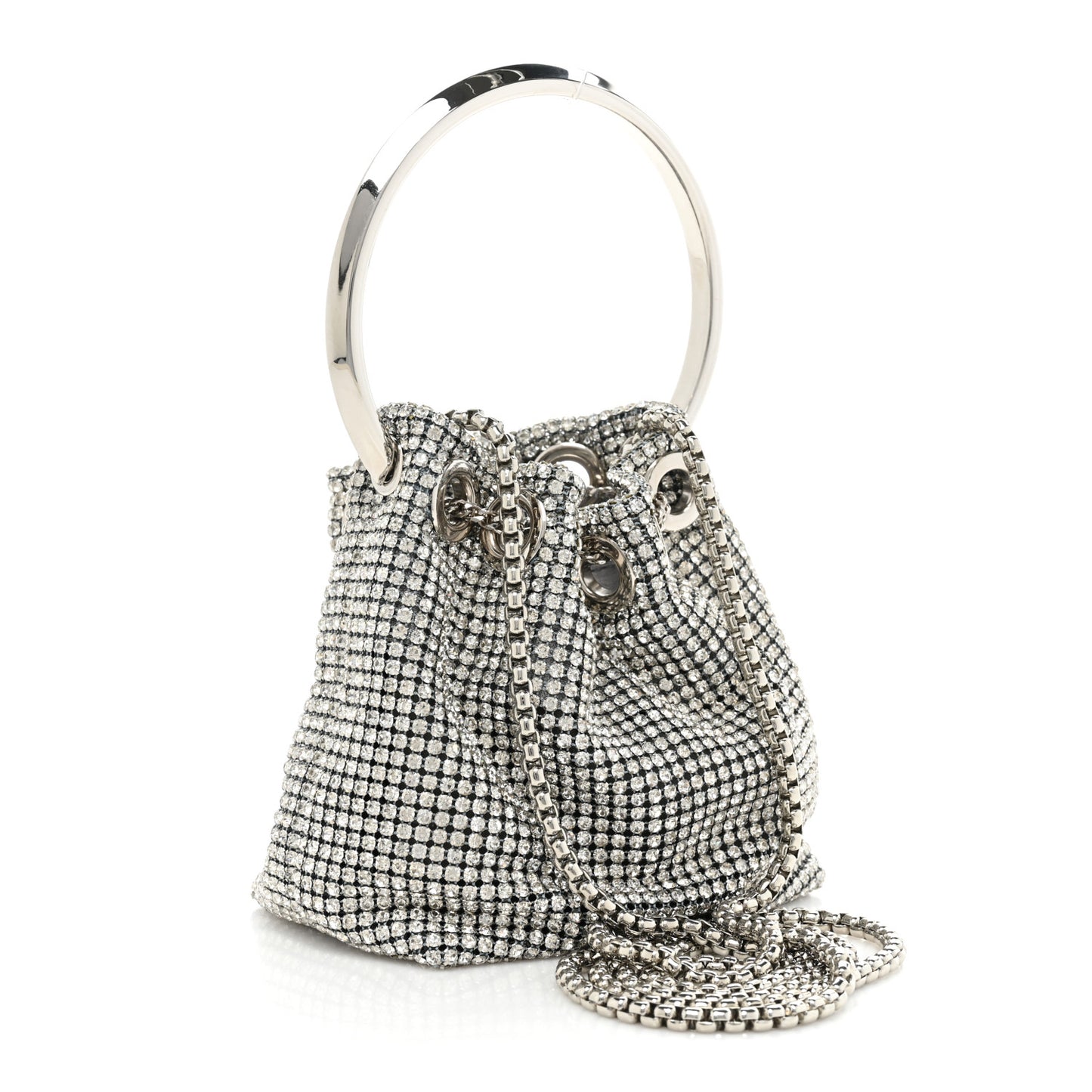 Satin Crystal Embellished Micro Bon Bon Bag Silver