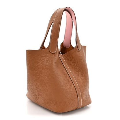 Hermes Taurillon Clemence Swift Eclat Picotin Lock 18 PM Gold Rose Sakura 3 of 14