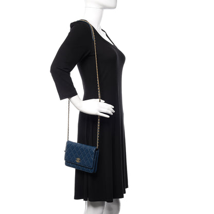 Chanel Goatskin Quilted 19 Wallet On Chain WOC Blue 2 of 14