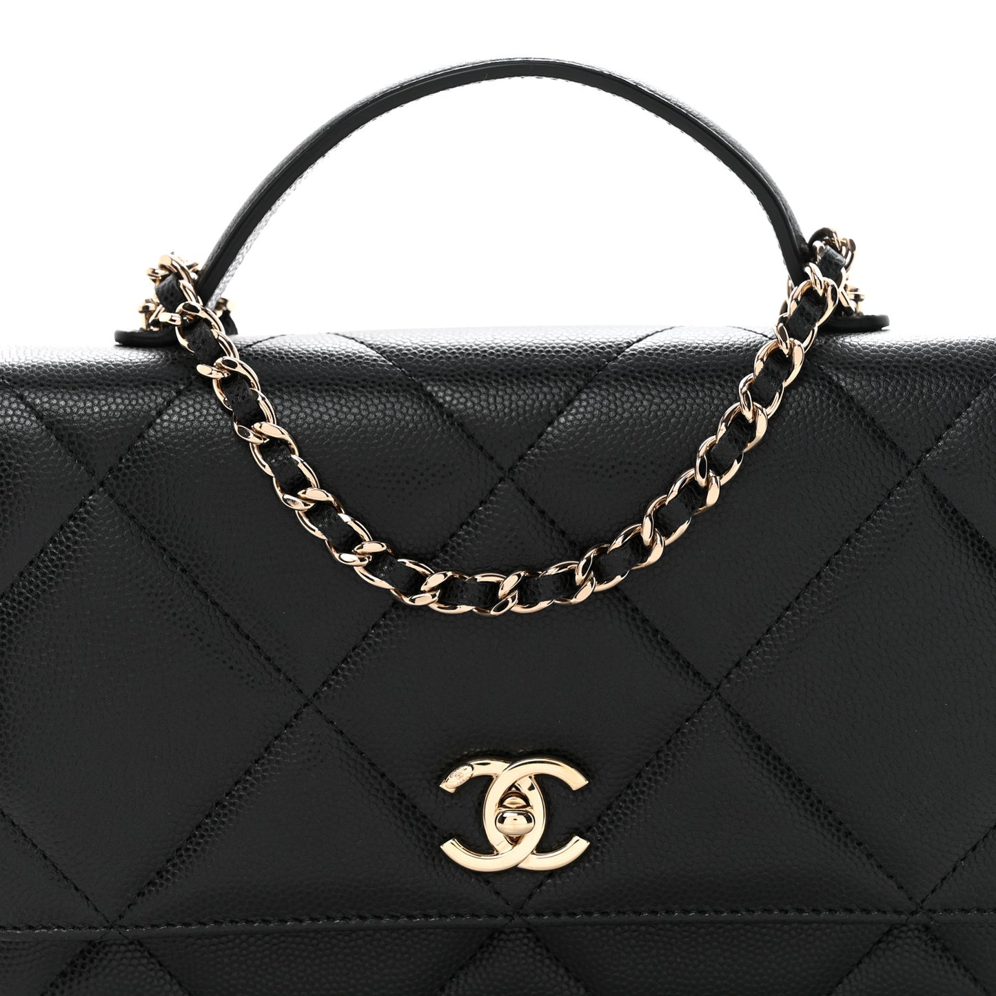 Shiny Caviar Quilted Turnlock Top Handle Wallet On Chain WOC Black