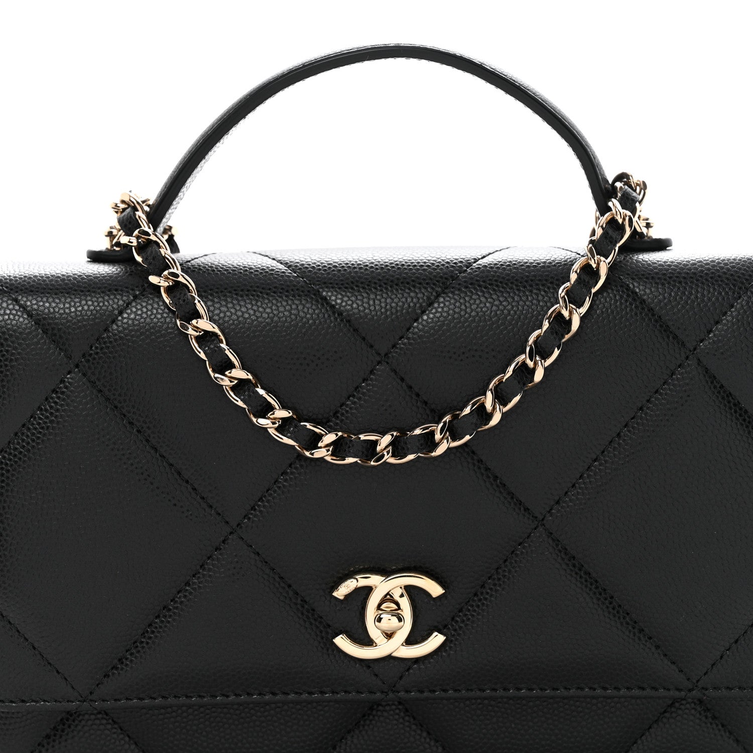 Chanel Shiny Caviar Quilted Turnlock Top Handle Wallet On Chain WOC Black 8 of 11