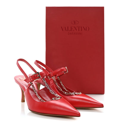 Valentino Garavani Smooth Calfskin Chain Slingback Pumps 36.5 Red 9 of 9