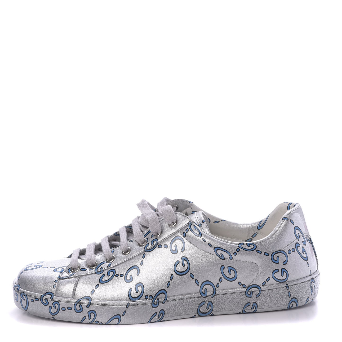Miro Rubber Wax GucciGhost Print Mens New Ace Sneakers 8 Silver