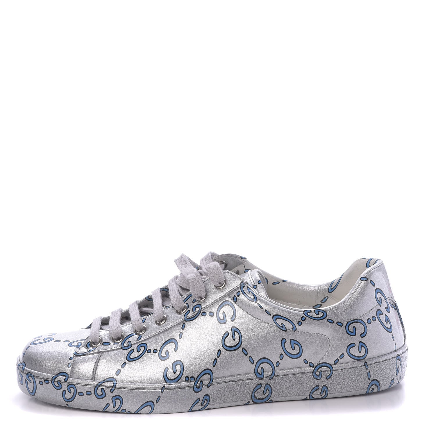 Gucci Miro Rubber Wax GucciGhost Print Mens New Ace Sneakers 8 Silver 1 of 9