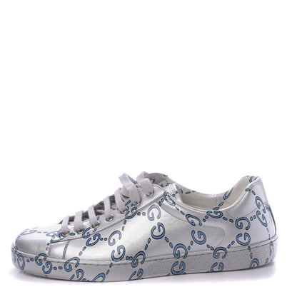 Gucci Miro Rubber Wax GucciGhost Print Mens New Ace Sneakers 8 Silver 1 of 9