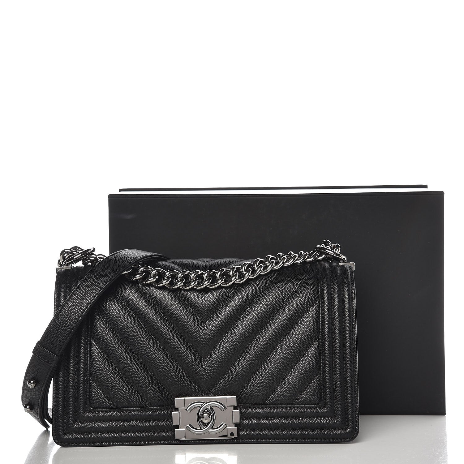 Chanel Caviar Chevron Quilted Medium Boy Flap Black 4 of 8