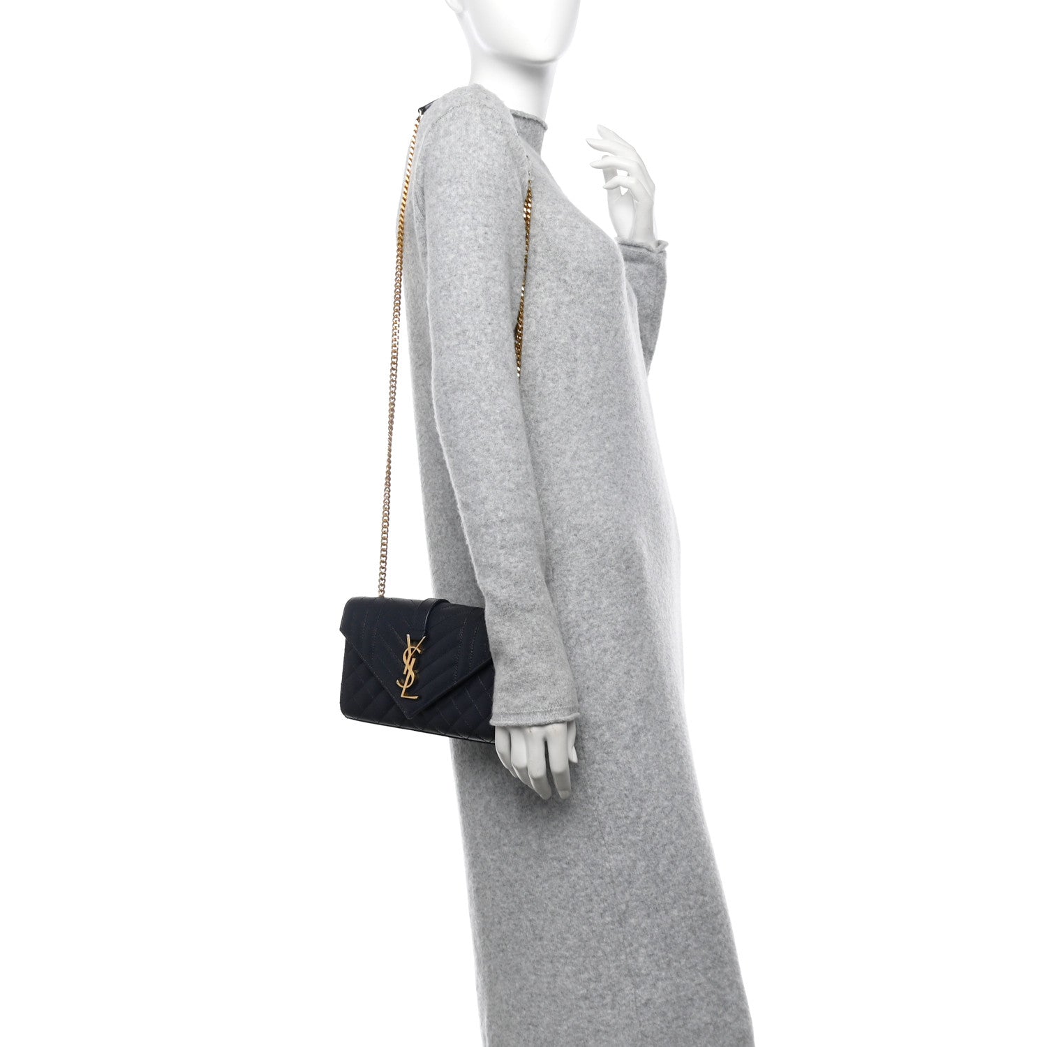 Saint Laurent Grain De Poudre Textured Mixed Matelasse Triquilt Small Monogram Satchel Blue 3 of 10