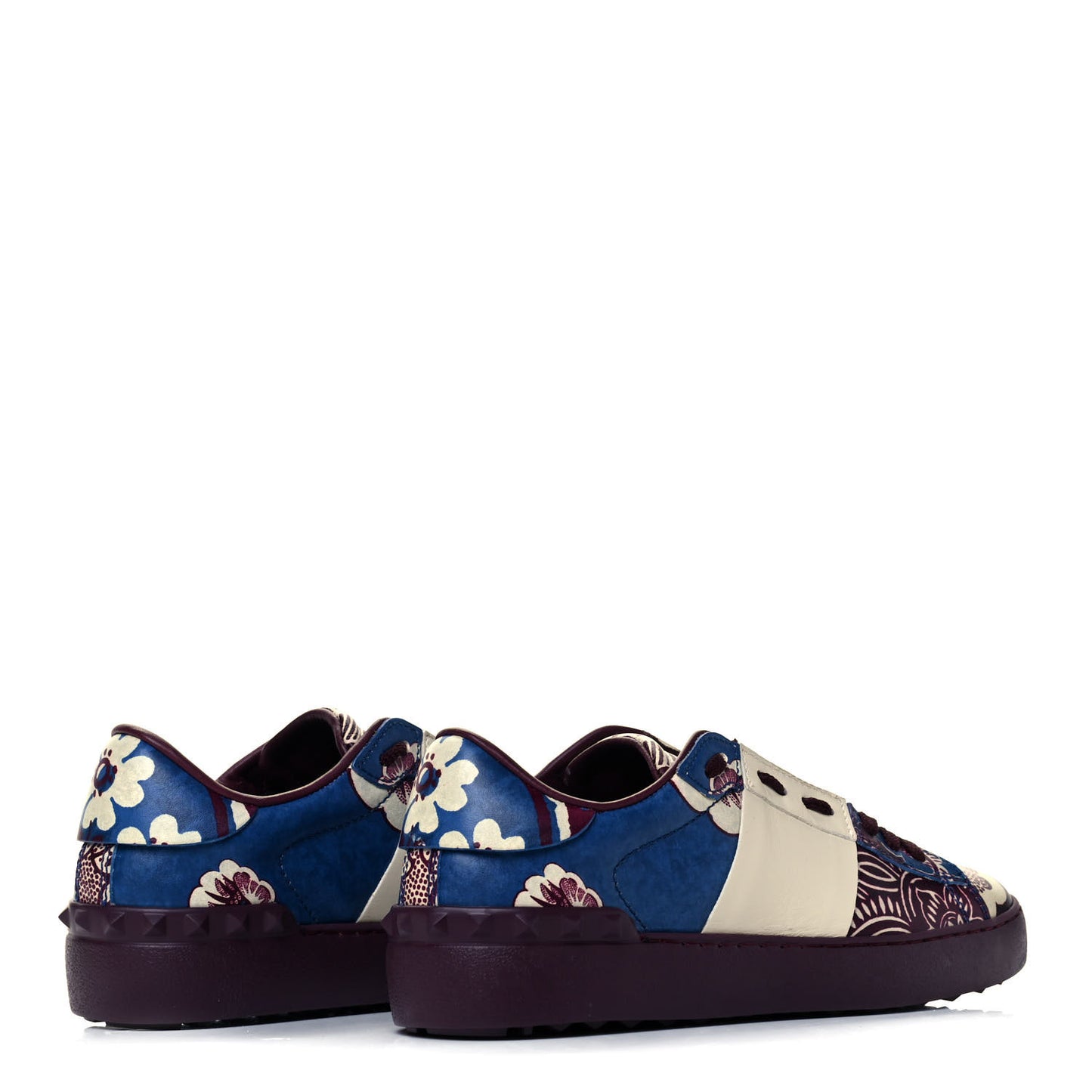 Calfskin Mime Rockstud Open Sneakers 36 Indigo Rubin Ivory