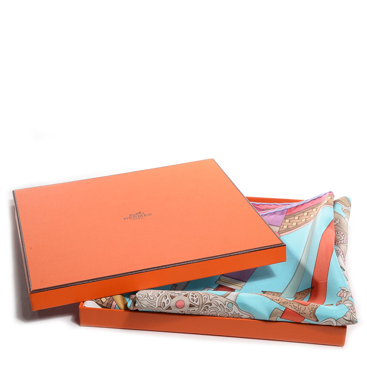 Silk Concours D'Etriers Scarf 90 Turquoise Clair Mauve Sable
