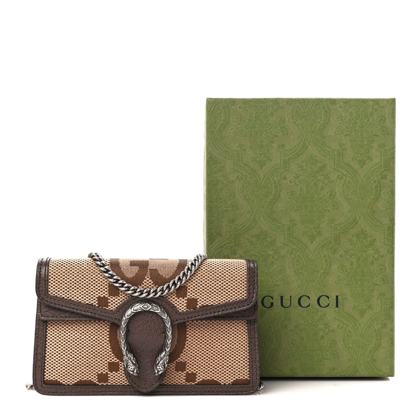 Monogram Jumbo GG Textured Dollar Calfskin Super Mini Dionysus Shoulder Bag Camel Ebony New Acero