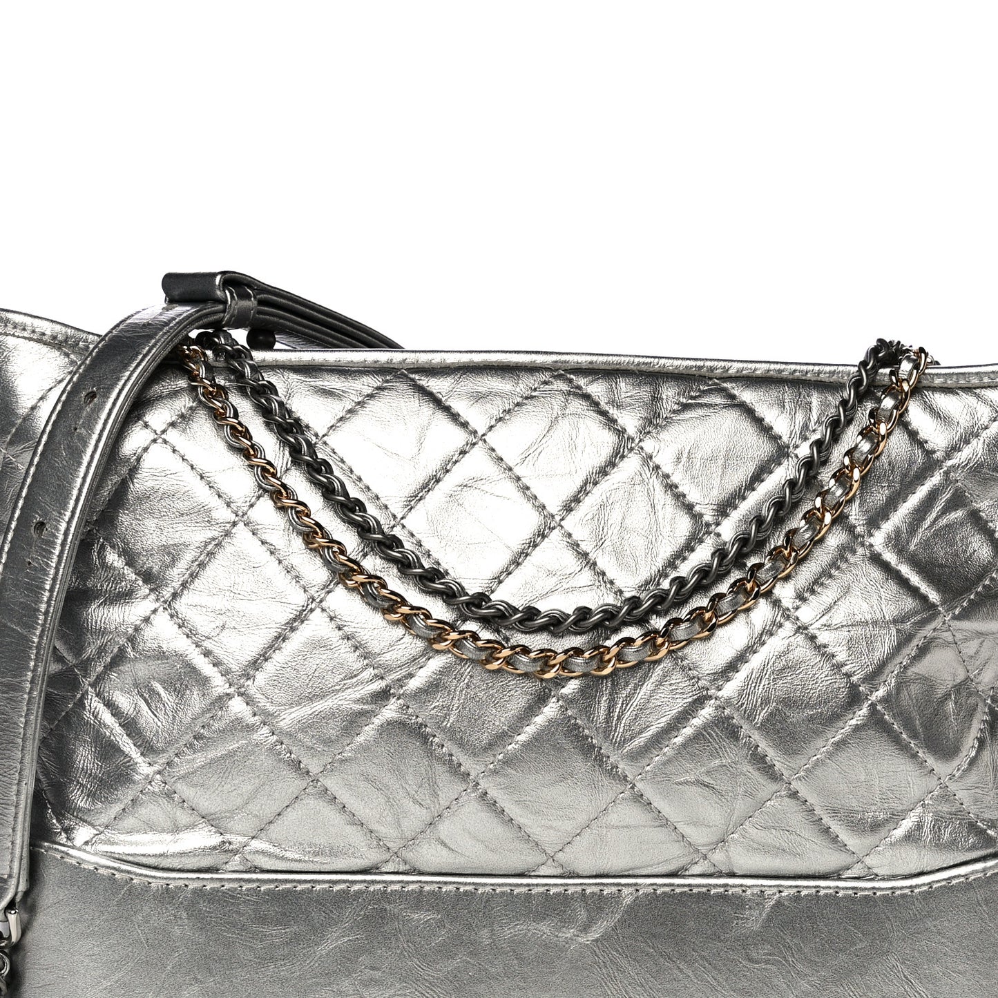 Metallic Lambskin Calfskin Quilted Medium Gabrielle Hobo Silver